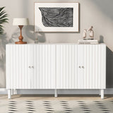 U_STYLE Elegant Four-Door Sideboard with Wavy Pattern Doors, Cylindrical Legs, and Sleek Metal N711P186790K