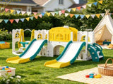 Yellow 8-in-1 Toddler Playground Set Slide & Swing, 2 Slides, Basketball Hoop, Climber, Storage 09928480