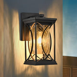 1-pack Black Outdoor Wall Lantern with Crackled Glass, Weather-Resistant Exterior Light Fixture for W1340P239410