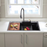 ZUN Kitchen Sink Flying rain Waterfall Kitchen Sink Set 30"x 18" 304 Stainless Steel Sink with Pull Down W1225102400