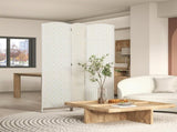 6FT Tall 3-Panel Folding Room Divider, White Weave Privacy Screen with Portable Partition Wall for 56526599