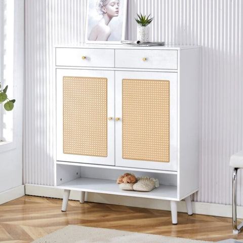 ZUN Modern minimalist storage cabinet, rattan shoe cabinet, bed top cabinet. Beautiful shape, suitable W1151P151509