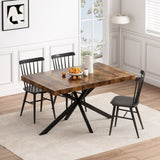 ZUN 55.11" -70.86"Retro Rectangular Stretch Dining Table, Antique Wood Top And Black Relief Plate, Black W757P147831