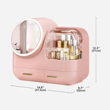 ZUN Joybos® Makeup Storage Organizer Box with Led Lighted Mirror Pink 16730165