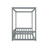 Twin Size Canopy Frame Floor Bed with Fence, Guardrails,Grey W504P143277