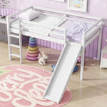 ZUN Twin Low Loft Bed with Slide, Ladder, Safety Guardrails, Rubber Wood Twin Loft Bed,White W504P218525