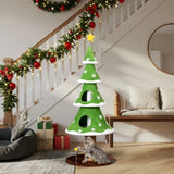 59in Large Tall Christmas Tree Cat Tower 2 Cat Condos & Scratching Post, Soft Fleece Cat Tree 35277382