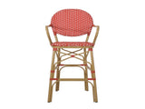 Outdoor Wicker and Aluminum 29.5" French Barstools, Set of 2, Red, Bamboo Print Finish 72605.00RD