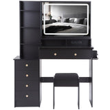 41" Large Size Left Bedside Cabinet Vanity TableCushioned Stool Dresser Set, 2 AC2 USB Power W936P230831