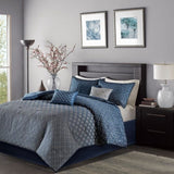 7 Piece Jaquard Comforter Set Navy Queen B03596958