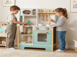 Kids Wooden Play Kitchen with 13 Accessories, Pretend Cooking Set with Chalkboard for 3, 58268723