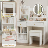 Fashion Vanity Desk with Mirror Lights for Makeup Cushioned Chair, Vanity Mirror with Lights 50220138