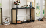 ZUN TREXM Unique Arrow-Shaped Design Console Table with Open Shelf and Rattan Side for Living Room and N715P228111B