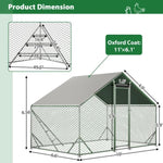 ZUN 10 ft. x 6.6 ft. Large Metal Walk-In Chicken Coop Galvanized Poultry Cage with Roosting Bar Farm Hen W2505P160535