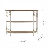 43.5x14x32" Three-Tiered White Wooden Shelving Unit with Ornate Iron Frame W2078P201140