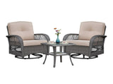 3 Pieces Conversation Set, Outdoor Wicker Rocker Swivel Patio Bistro Set, Rocking Chair with Glass W1889P494796
