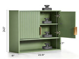 Green MDF Bathroom Wall Cabinet with Melamine Finish, Double Doors, 3 Shelves, and Slatted Design 39360107