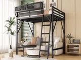 Queen Size Loft Bed with Ladder, Metal Queen Loft Bed with Storage Shelves, High Loft Bed for Kids W2580P379983