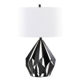 Geome Tri 28" Contemporary Metal Table Lamp in Matte Black Metal with White Linen Shade from B202P224044