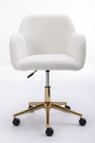 ZUN Modern Teddy Fabric Material Adjustable Height 360 Revolving Home Office Chair With Gold Metal Legs 91744909