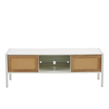 54.33" Rattan TV cabinet with variable color light strip, double sliding doors for storage, W1265121751