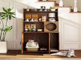 Wooden Hidden Cat Litter Box Enclosure with Storage Shelves Anti-Toppling Design Industrial Style 26529846
