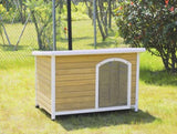 Large Wooden Outdoor Dog House, Waterproof Roof, Elevated Floor, Adjustable Plastic Feet, Yellow W142763833