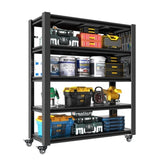 72"H 5 Tier Adjustable Shelving with Pegboard and Wheel, Heavy Duty Storage Shelves, Metal Shelving T2398P313256