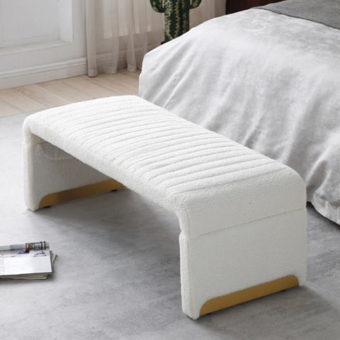 ZUN 47.24'' Width Modern Ottoman Bench, Upholstered Sherpa Fabric End of Bed Bench, Shoe Bench Footrest W1117107149