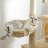 ZUN Multi-functional Cat Tree Tower with Sisal Scratching Post, 2 Cozy Condos, Top Perch, Hammock, 09623379