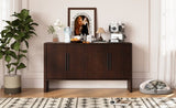 ZUN TREXM 4-Door Large Storage Retro Sideboard with Adjustable Shelves and Long Handles for Kitchen, N715P190423P