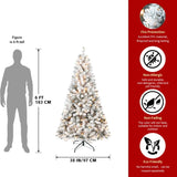 Artificial 6ft Flocked Christmas Tree with 678 PVC Branch Tips, 250L Warm white led, Round head, 66545542