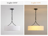 Modern 3-Light Fabric Pendant Light, Black Adjustable Drum Chandelier, Matte Black Fabric Shade W1367P460380