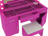 Vanity Desk Set with Large Lighted Mirror Powre Outlet, Glass Top Makeup Vanity with 3 Drawers 20197617