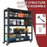 72"H 5 Tier Adjustable Shelving with Pegboard and Wheel, Heavy Duty Storage Shelves, Metal Shelving T2398P313256