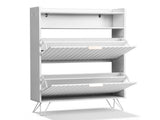 Shoe cabinet with slatted front panel and side panels, two compartments with top-opening lids, two 54294808