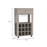 ZUN Memphis Bar Cart, Twelve Built-in Wine Rack, Four Legs, One Open Shelf -Light Gray B20092097