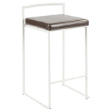 Fuji Contemporary Stackable Counter Stool in White with Brown Faux Leather Cushion by LumiSource B202P222381
