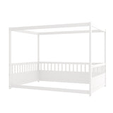 Full Size Canopy Bed Frame with Guardrails for Kids,Floor Bed Full with Four Poster Design,Kids W1858P252840