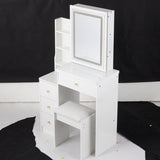 Small Size Left Bedside Cabinet Vanity Table Cushioned Stool, Touch Control Sliding LED Mirror, W936P226033
