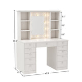 Vanity Desk with LED Lighted Mirror, Makeup Vanity with 11Drawers, 3 Color Lighting Modes Brightness 86307472