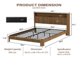 Queen Size bed frame with storage headboard, built-in charging station, wavy curved lines design, W1162P357261