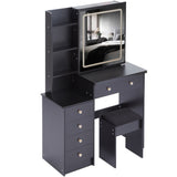 37" Middle Size Left Bedside Cabinet Vanity Table Cushioned Stool Dresser Set, 2 AC2 USB Socket, W936P224320