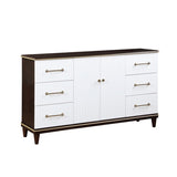 ZUN Contemporary White and Cherry Finish 1pc Dresser of 6x Drawers 2x Shelves Modern Bedroom Furniture B011P149133