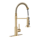 ZUN Pull Down Sprayer Spring Kitchen Sink Faucet Brushed Gold W122552138