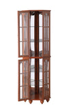Corner Curio Cabinet with 4 Adjustable Tempered Glass Shelves and Lighting System, Solid Wood W1693P216949
