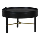 ZUN Modern Round Wood Rotating Tray Coffee Table with Storage & Metal Legs in Black 25593676