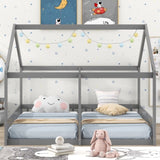 Twin Size House Platform Beds,Two Shared Beds, Gray WF296300AAE