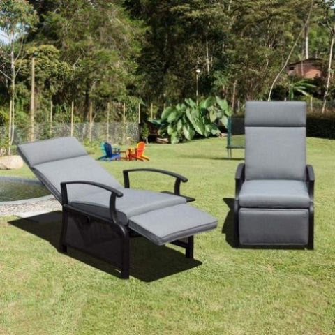 ZUN Adjustable Patio Recliner Chair Metal Outdoor Lounge Chair with Flip Table Push Back, Adjustable W1859P196387