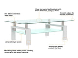 Glass Coffee Table, 38.6" Modern Rectangle Side Center Tables with Clear Tempered Glass Top for 39590682